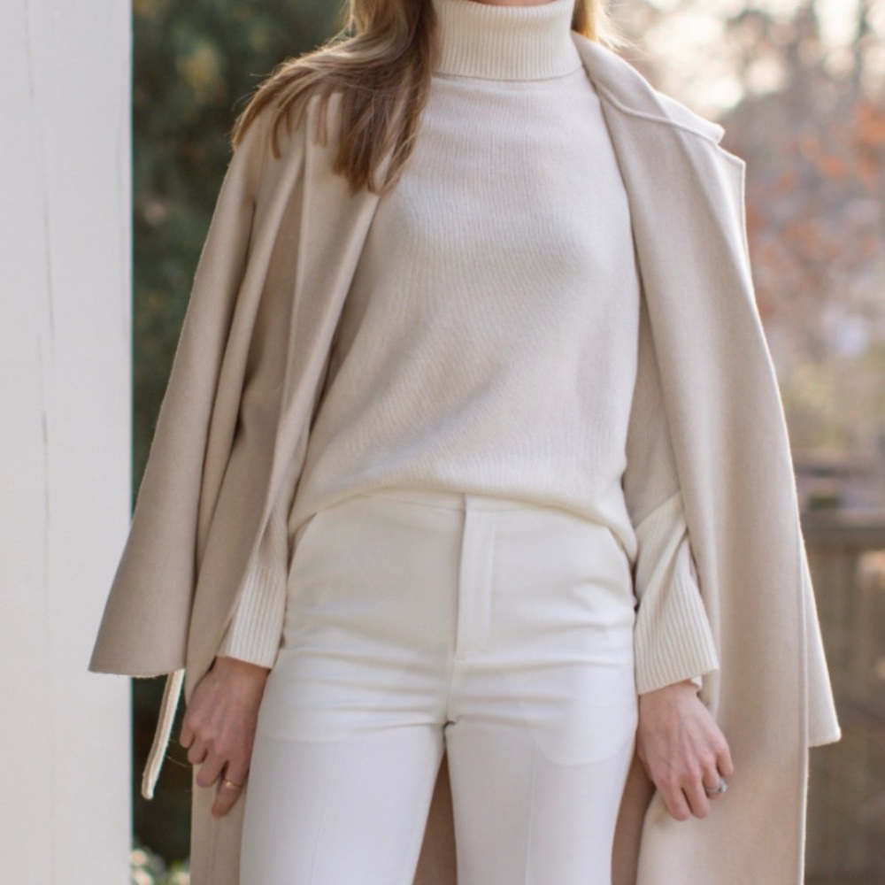 Talbots 12 White Pants Lined Flat Front Straight Leg Winter White Classic $195